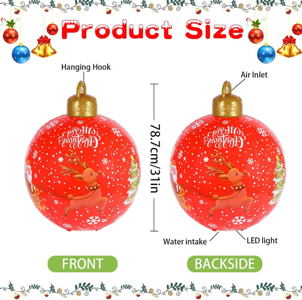 PVC oppustelig julekugle, 60 cm juledekoration, jul