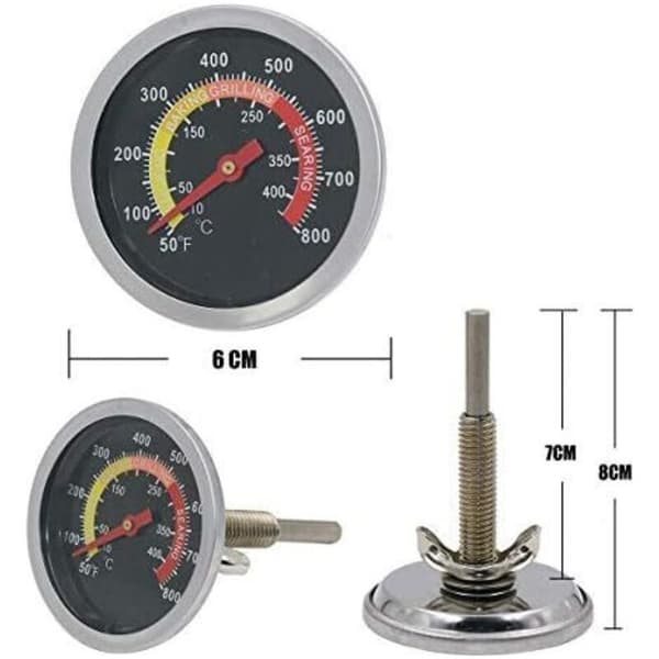 Grilltermometer i rustfritt stål 6 cm – Temperaturområde 10-400 °C – 7 cm stang – Presisjon +/- 2% - 01T08