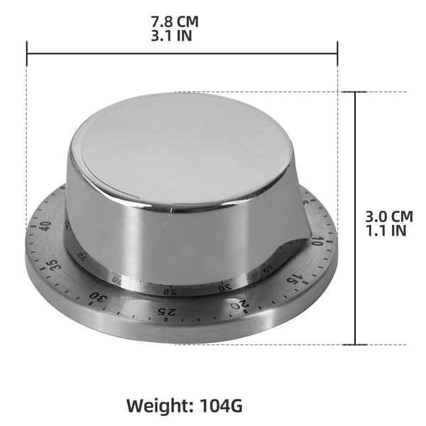 Mechanical Kitchen Timer with Magnetic Base, 60-Minute Countdown Timer, Kitchen Clock with Audible Alarm, Stainless Steel, Attaches to Refrigerator, Si