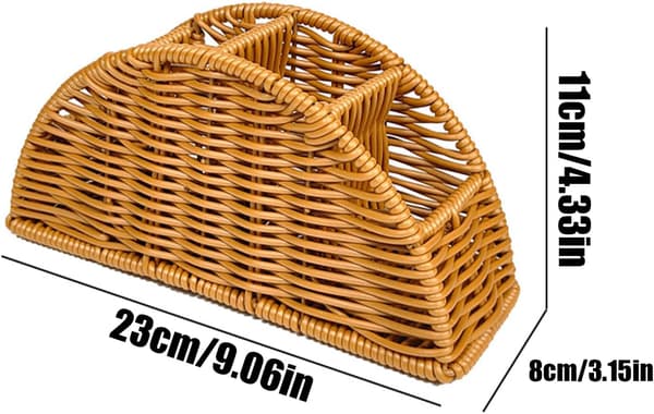 Remote Control Holder in Woven Basket, 4-Compartment Rattan Organizer for Home Office and Studio