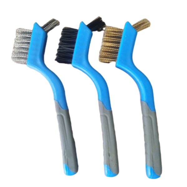Set 3st - Nylon/mässing/rostfritt stålborst med böjt handtag för rost, smuts och färgskurning med djuprengöring blue 1pcs