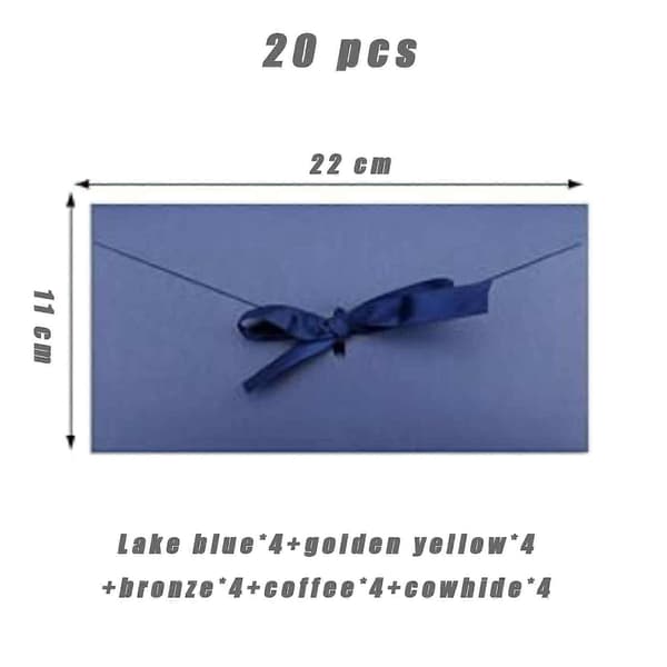 20 Pieces Creative Envelopes with Ribbon - Sea Blue+Gold+Bronze+Coffee+Cowhide