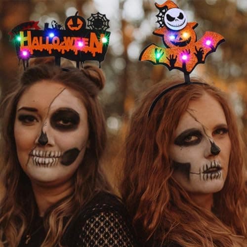 2-pak LED-pandebånd til Halloween - Sort kat - Spindelvæv - Spøgelse - Håraccessories til kvinder og piger