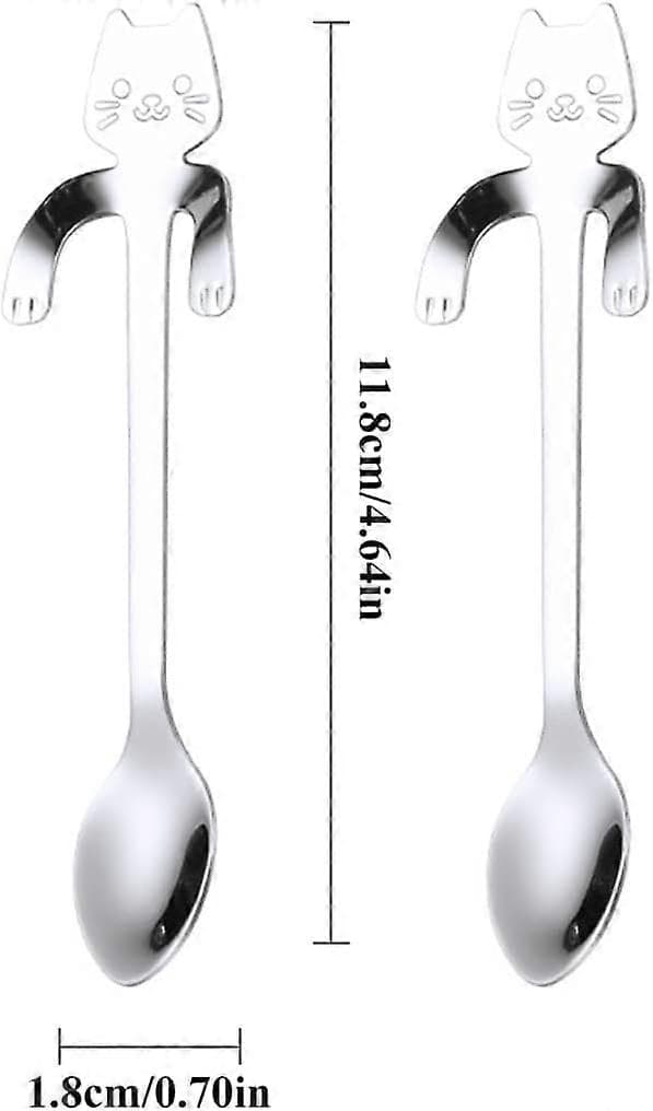 2-pack rostfria skedar, söt kattdesign för kaffe