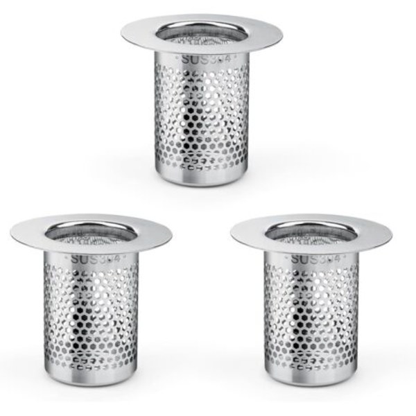 Brusehårfilter, 3 dele brusehårfilter i rustfrit stål, 5,5 × 5 cm vaskefilter til balkon, køkkengulvafløbsfilter