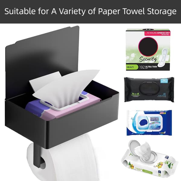 Toiletpapirholder, mat sort vådservietholder, opbevaringsboks, rustfrit stål