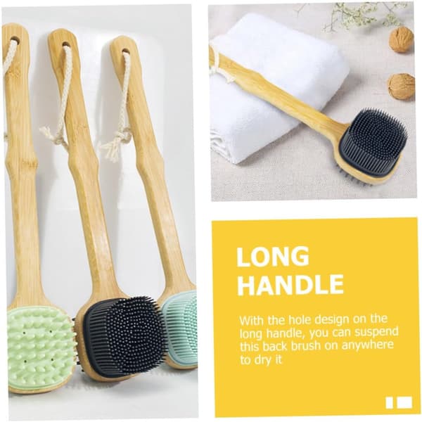Silicone Bath Brush with Long Handle for Exfoliating Scrub Shower Body Brush Smooth Silicone Back Scrubber for Bath