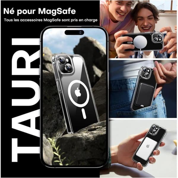 iPhone 15 Case - 1 Unit - Transparent - MagSafe Magnetic - Shockproof up to 4.5m - With Tempered Glass