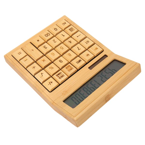 Bamboo Calculator Solar Powered Battery Powered Eco-Friendly Functional Calculator with 12-bit Digital LCD Screen for School