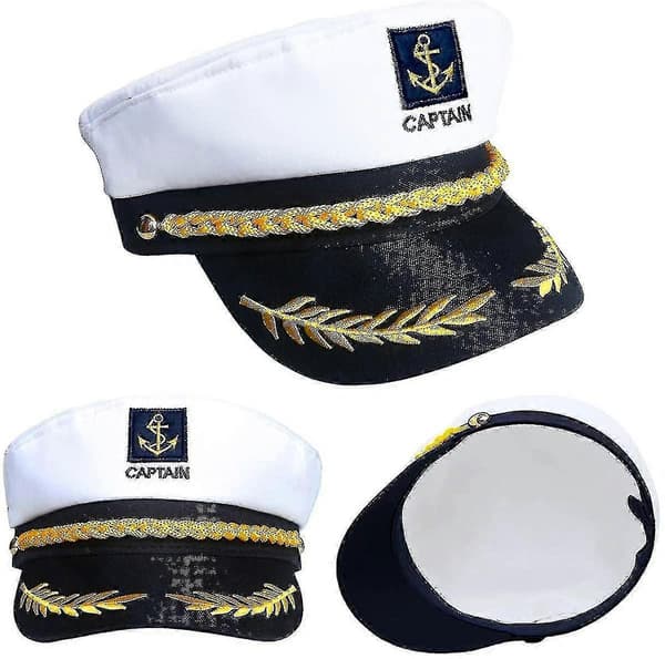 2 Pieces Navy Blue Admiral Hat in Nautical Style - Adjustable Sailor Cap