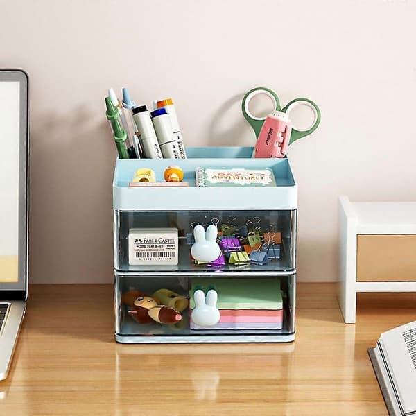 Desktop Organizer with Drawer, Desktop Storage Box for Desk, Pen Holder for Office, School, Home