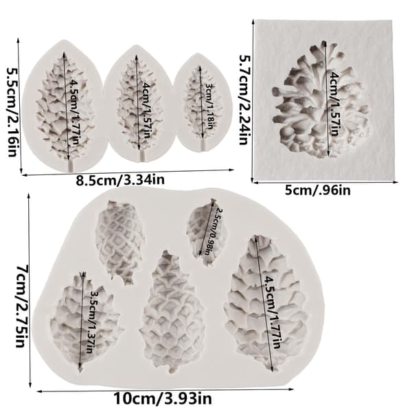Pinecone Fondant Mold Pine Cone Silicone Chocolate Candy Mold for Cake Decoration Cupcake Topper Sugar Paste Polymer Clay Set of 3