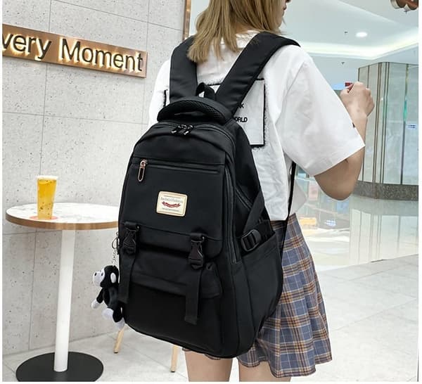 Large Capacity School Bag Women Shoulder Bag High School Students Backpack - Black