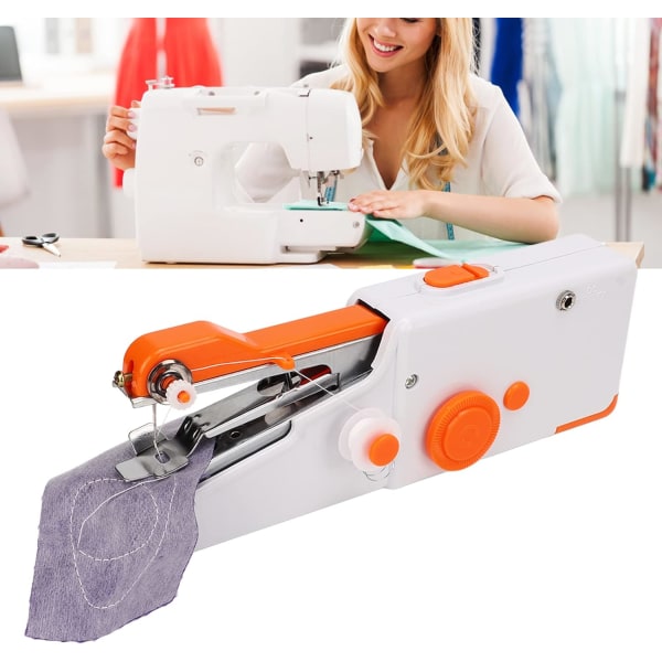 Mini bærbart syværktøj, håndholdt symaskine Orange bærbart mini DIY ergonomisk håndtag elektrisk symaskine til rejsefamilie for begyndere