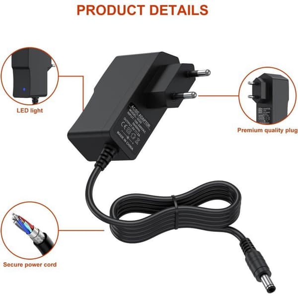5V 2A strømforsyning, EU-stik, stikdimensioner: 5 mm ekstern, 2,1 mm intern, AC/DC-adapter til Android TV Box