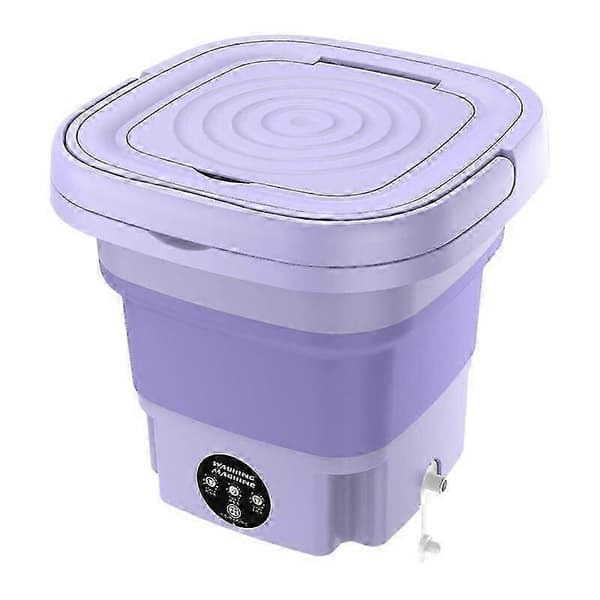 Foldable Portable Washing Machine with Spin Dryer 8L 220V Mini Automatic Washer for Socks Underwear Purple