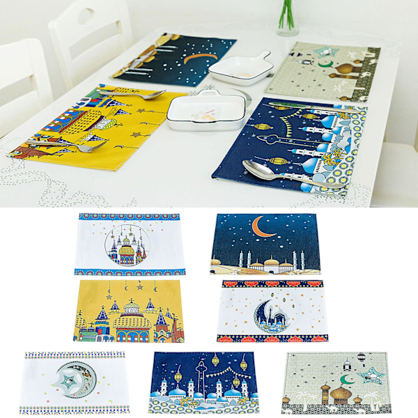 Guldmubarak Dekorativt Linned Bordskåner Dekoration Hjem Moske Dekoration Guldmubarak