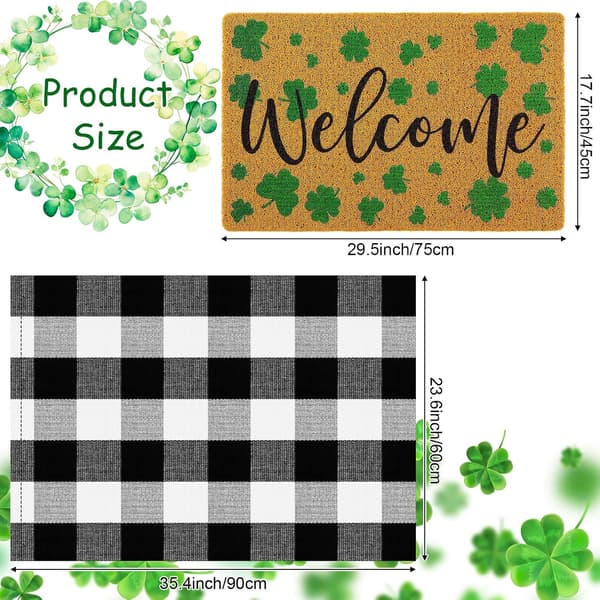 2-pakning St. Patrick's Day Velkomstmatte, Svart Hvit Rutete, Kløver