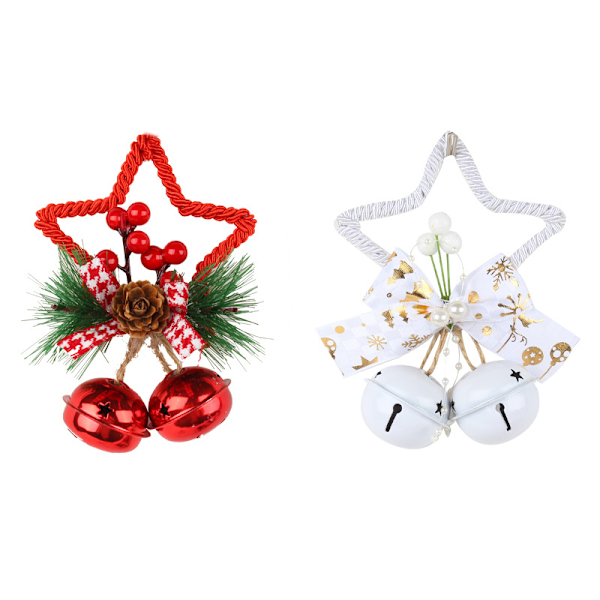 Klockornament - Hängande och Snöbeklädda Tallkottar - Guld, Vit och Röda Klockor - Set om 3