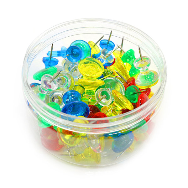 100 stk. Store Push Pins 1 Tomme Standard Tommelknapper Stålspids og Plastikhoved Push Pins til Korktavle - Korktavle Opslagstavle