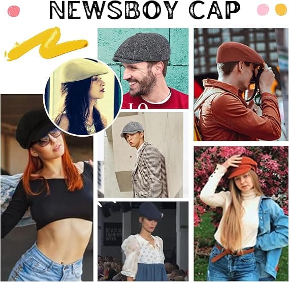 Newsboy 8-panels Cabbie-caps for kvinner og menn, bomull, brem, alpelue