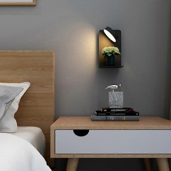 Reading Wall Lamp with USB Port, Creative Bedside Lamp with Shelf and Switch