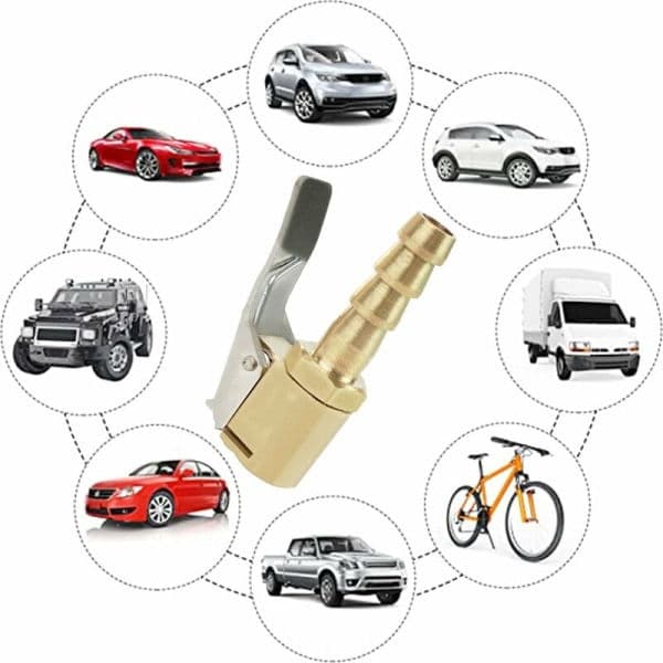 Dækpumpedyseadapter, bildækpumpedyse, dyse med klemme, dyseklemme, dækventilforbindelsesadapter