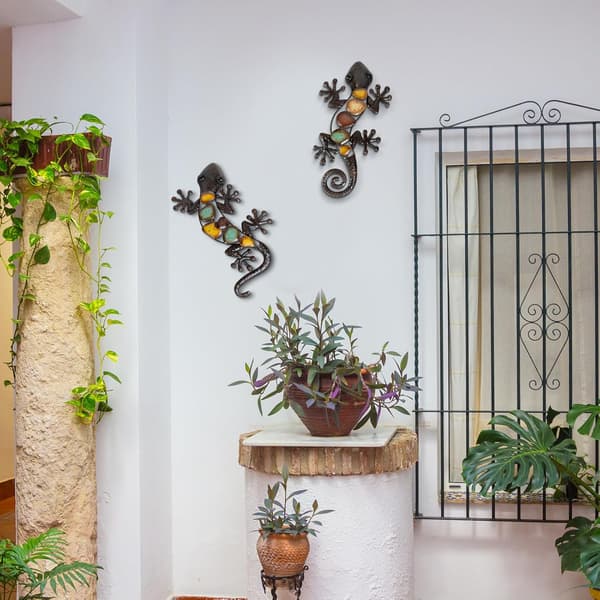 Metal Gecko Wall Decor Large 2-pack, Outdoor Lizard Wall Art (38 cm)