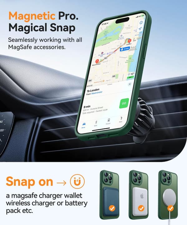 Magnetic Case for iPhone 14 Pro - Camera Protection, MagSafe Compatible, Translucent Matte Finish (Green)