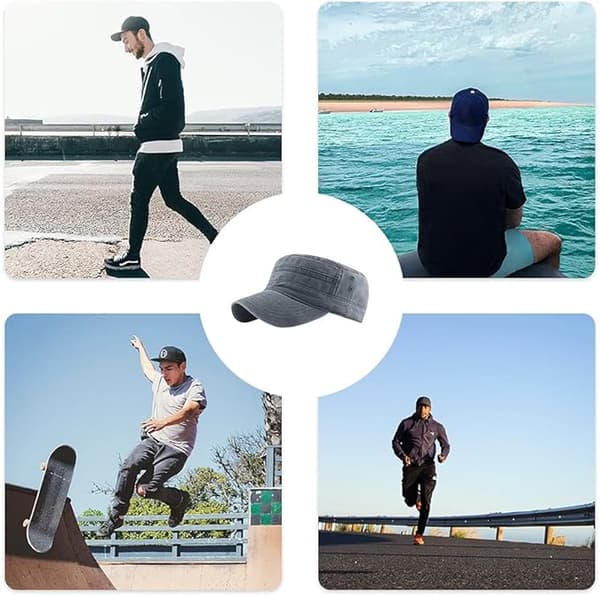 Militær Caps for Menn og Kvinner Klassiske Justerbare Slitte Hatter Unisex Bomull Robust Solid Visir Baseballcaps Sol Vandrehatt Grå grey