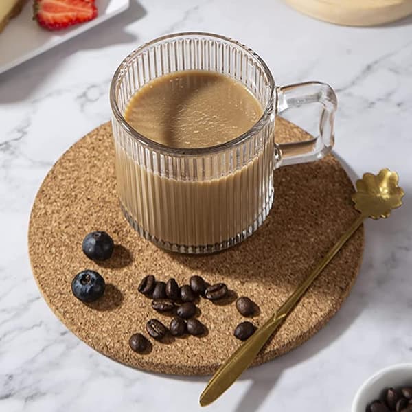 6-pack, 350 ml - Glass Coffee Mugs with Handle, Classic Vertical Stripes Tea Cup, Transparent Tea Cups for Hot/Cold Drinks.