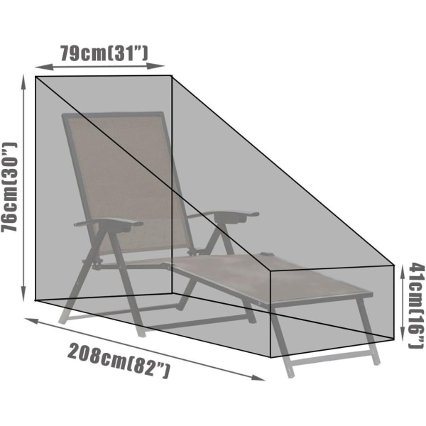 Solskydd Vattentätt Solbäddsskydd Utomhus Trädgård Patio Möbel med Förvaringsväska, Svart, 208x76x41/79cm