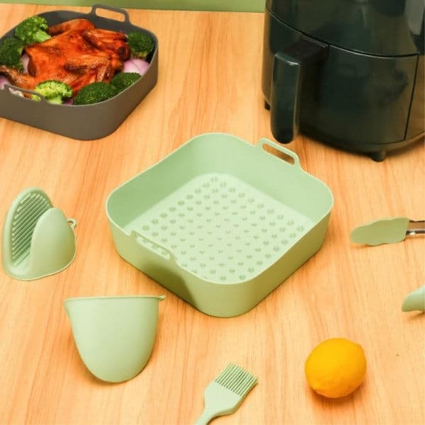 20 cm Kvadratisk Genanvendelig Silikon Airfryer Ovn Tilbehør Grå