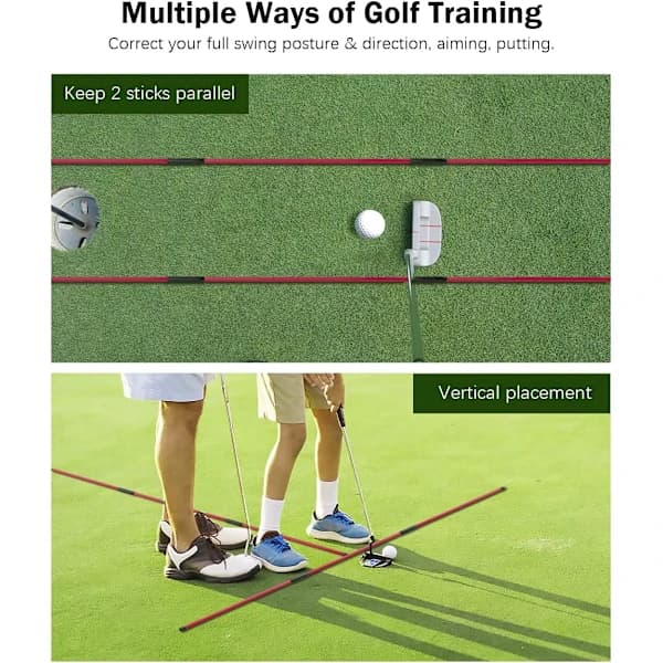 HA~Golf Alignment Sticks - Sammenklappelige golftræningspinde til sigte, putting, full swing træner, holdningskorrigerer med klar rørkasse