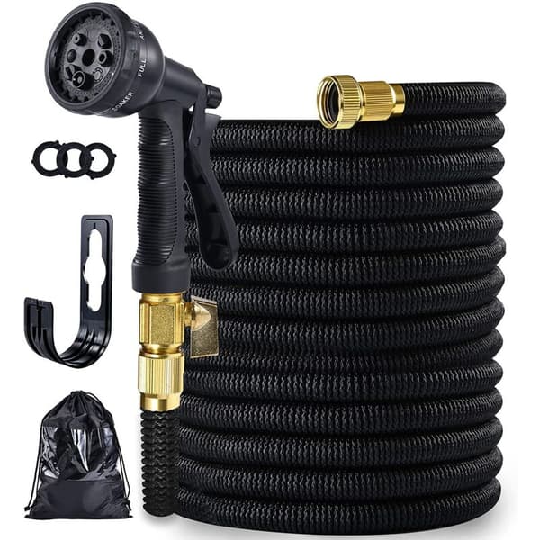 Expandable Garden Hose 30m Reinforced Adaptable 1/2\" and 3/4\" 10 Modes Black