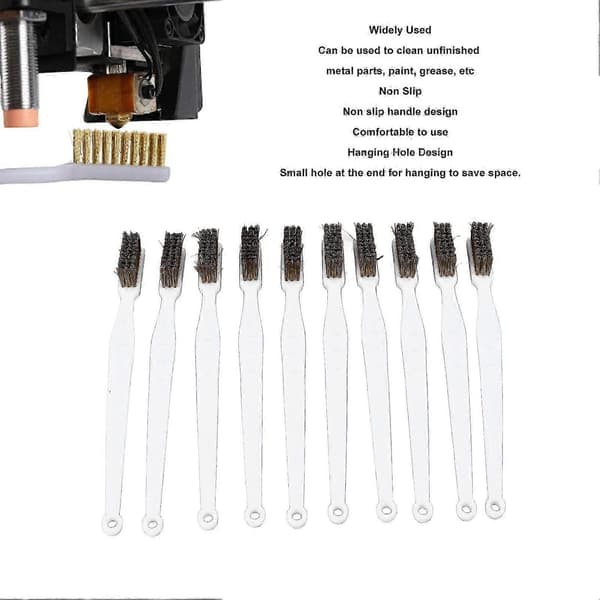 Brass Brush Set Prevents Slipping Bent Handle Brass Wire Brushes for 3D Printer Nozzle Hot End 10 Pcs