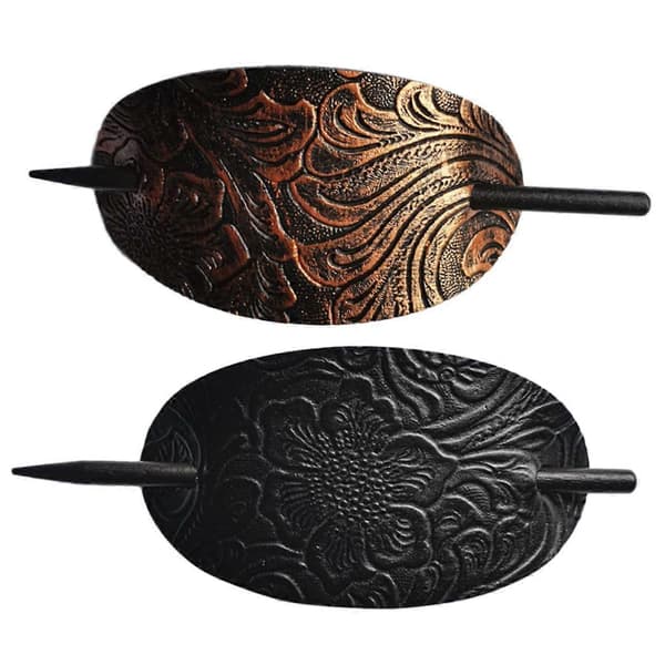 2-pack Retro Hårnålar med Läder Hårknutsklämmor Ovala Hårnålar för Kvinnor Flickor Fest Bröllopsstyling