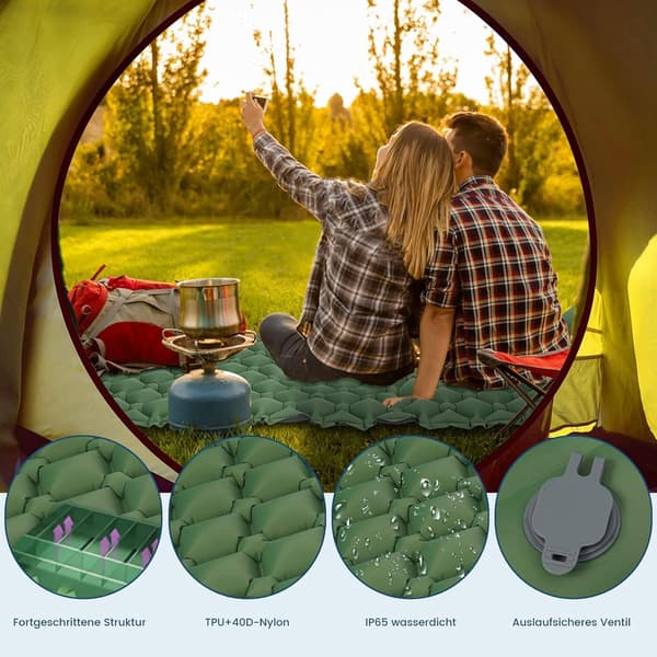 Self-inflating sleeping pad - Self-inflating with built-in foot pump - 195x60x7 cm - Sleeping pad - Sleeping mat - Camping mattress - Camping bed