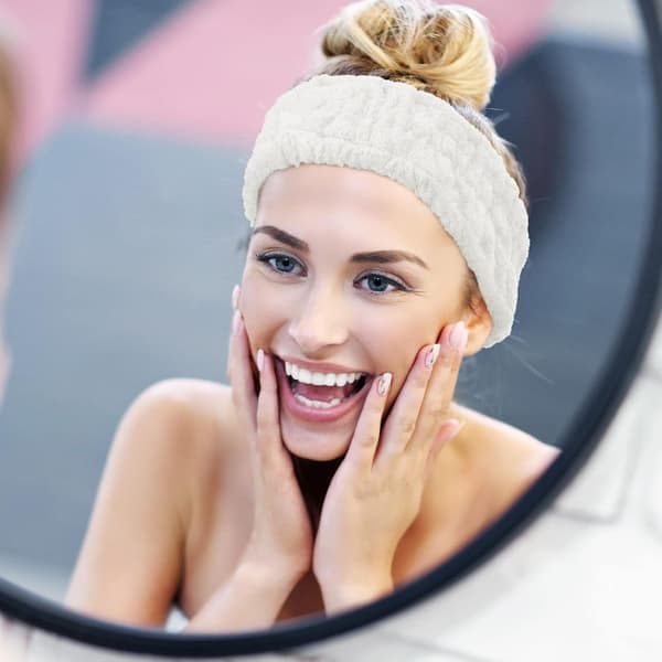 3-delt pannebåndsett - Elastisk hodeplagg for sminke, ansiktsvask, yoga, sport, dusj, kvinner og jenter (hvit)