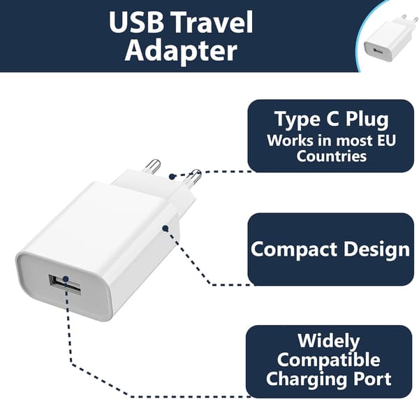 EU 2-benet til USB-stik Rejseadapter Oplader | Europæisk Universel Strømladningsomformer kompatibel med iPhone Samsung-telefoner
