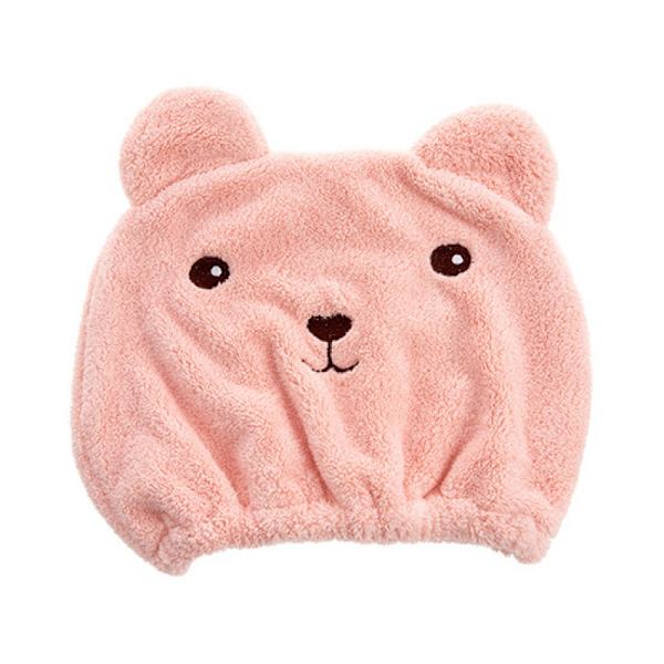 Mjuk Absorberande Hårtorkningsmössa, Söta Cartoonbjörn Super Mjuk Mikrofiber Barn Vuxen Snabbtorkande Handduk Huvudomslag (Rosa)