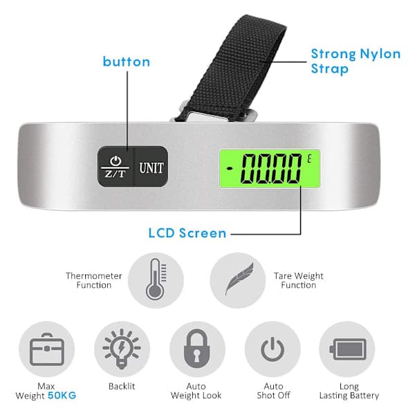 Portable Digital Luggage Scale - Suitcase Scale, 50 kg