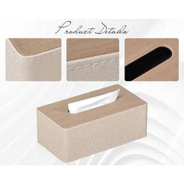 Vevboks i rektangulært PU-lær, holder for ansiktsvev, for kommode, bad, dekorasjon (Beige)