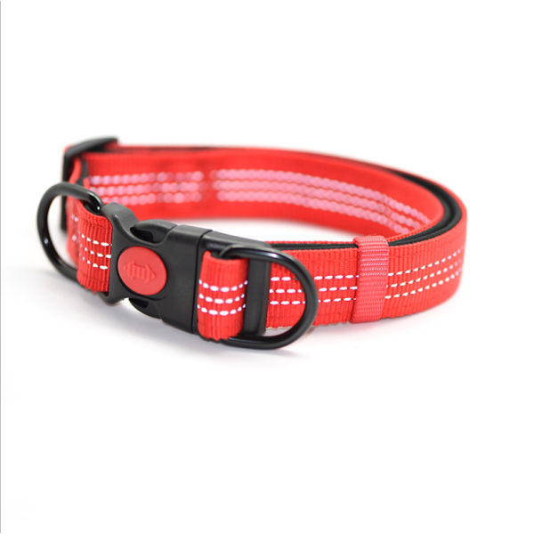 Koiran kaulapanta, klassinen säädettävä heijastava nylon , jossa pehmustettu hengittävä mesh, sopii keskikokoisille koirille, M, punainen
