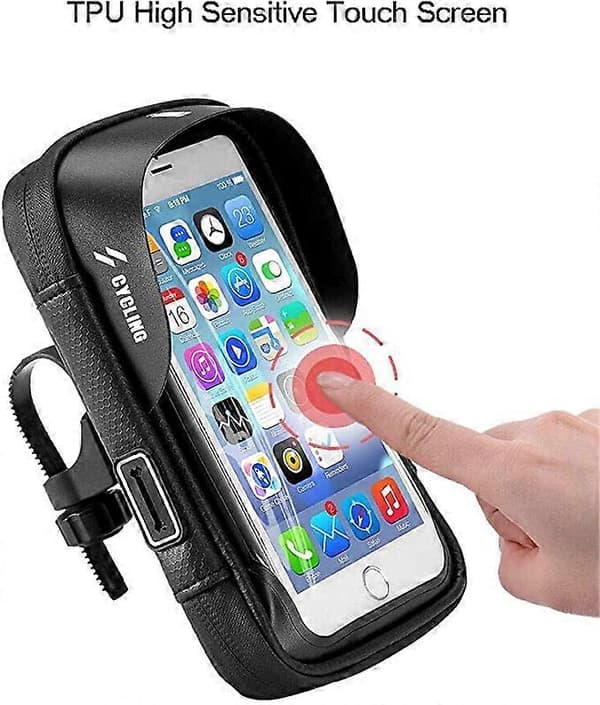 Waterproof Bicycle Handlebar Bag for Touchscreen Phone - C-Mount - Soft Bottom - Black Red - 6.5 inches (Single Pack)