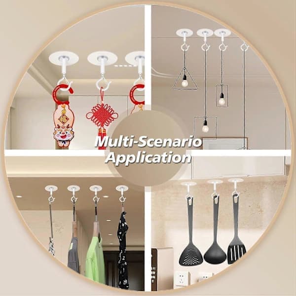Self-adhesive Ceiling Hooks, 4-pack Super Strong Adhesive Hooks for Hanging Plants, Lamps, Wind Chimes, Lanterns