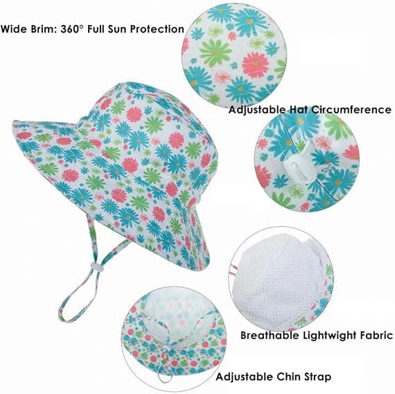 Solhatt Barn Sommar UPF 50+ Flickhink Hinkhatt Bred Brätte Strandhattar för Pojkar 0-7 År 2pack