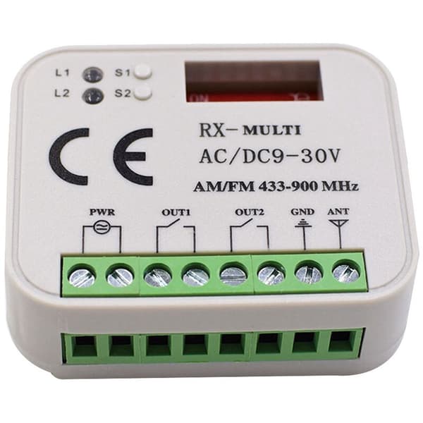 Fjernkontrollmottaker for garasjeport 2-kanals kontroller for 433 868 MHz sender RX Multi-Frequency 433-900MHZ