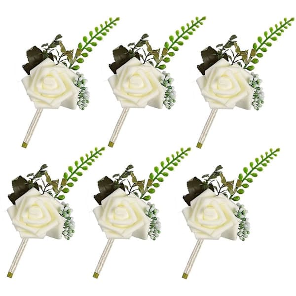 Blomsterskum Corsage Bryllupsblomster til bryllup (hvid, 6-pak)