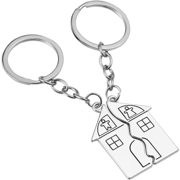 2-pak nøgleringe, nøglering i rustfrit stål til første husgave, huscharm, housewarming-gave